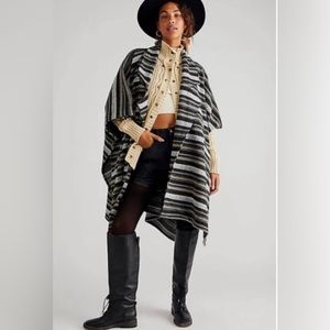 NWT Free People Jackson Stripe Oversized Poncho (OS) Black Stripe. One size $148